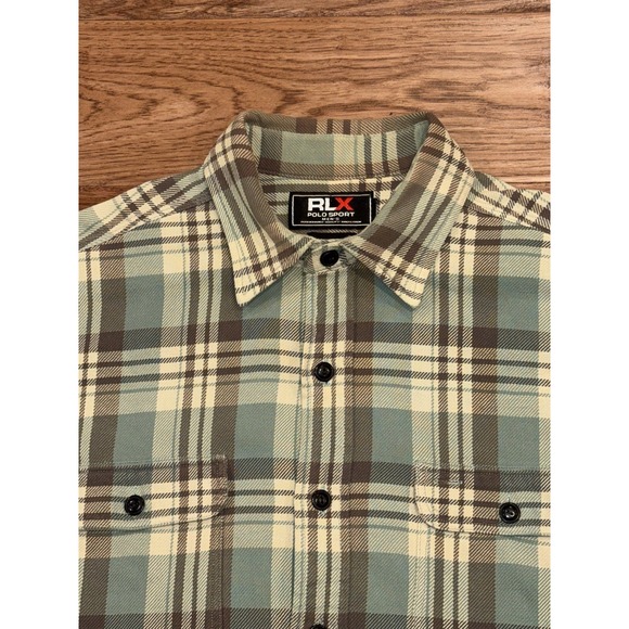 Ralph Lauren RLX Polo Sport Green Plaid Heavy Duty Flannel Shirt Sportsman XL - Picture 3 of 8